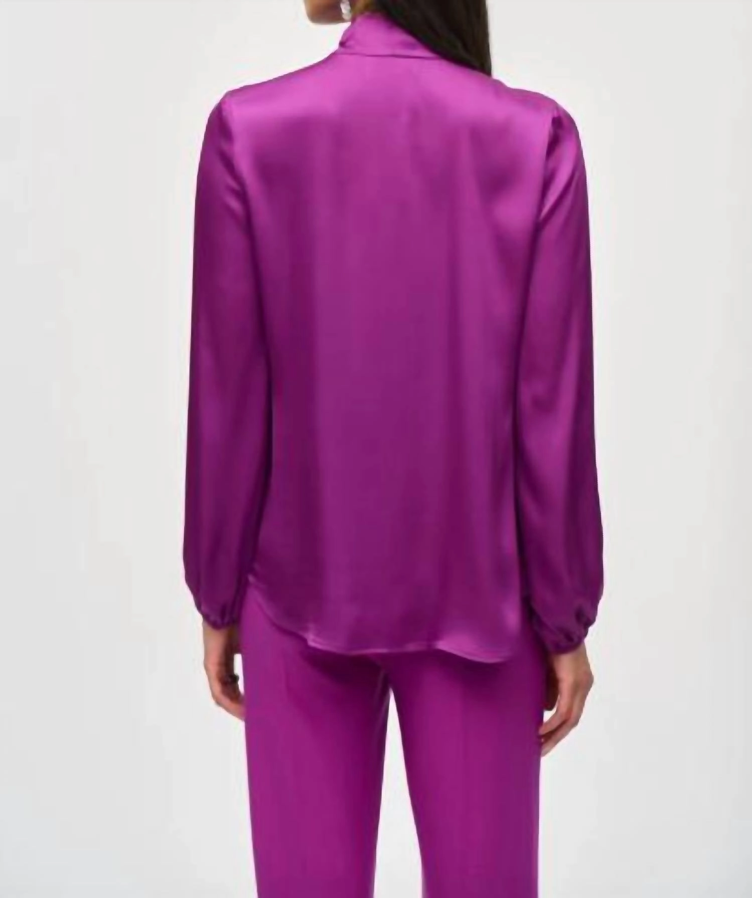 Satin Bow Neckline Blouse In Empress