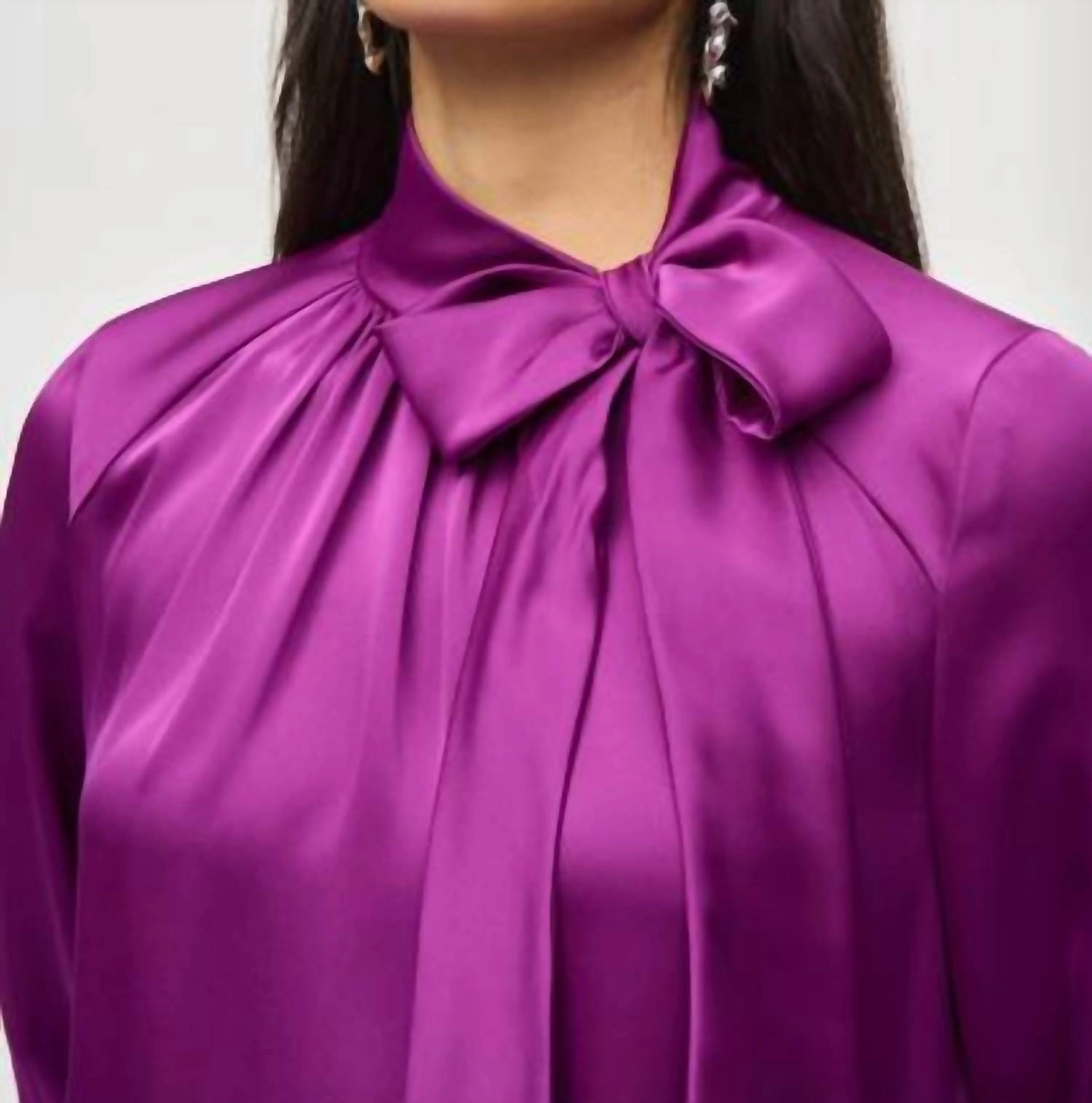 Satin Bow Neckline Blouse In Empress