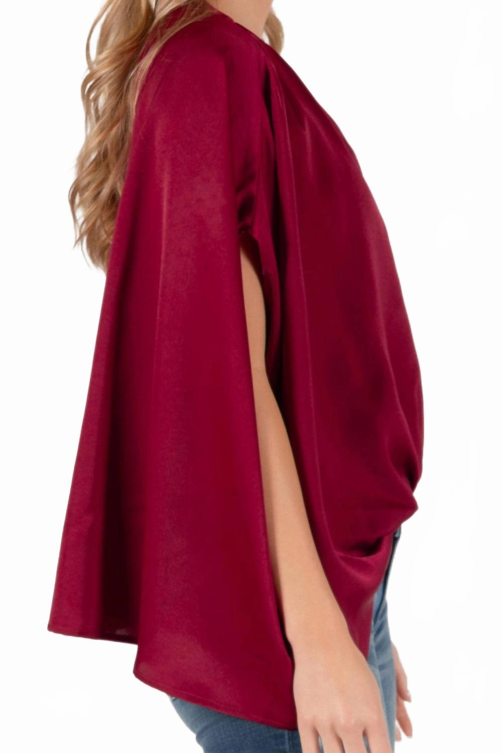 Satin Flowy Top In Wine
