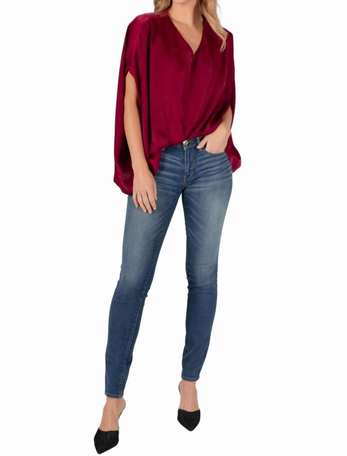 Satin Flowy Top In Wine
