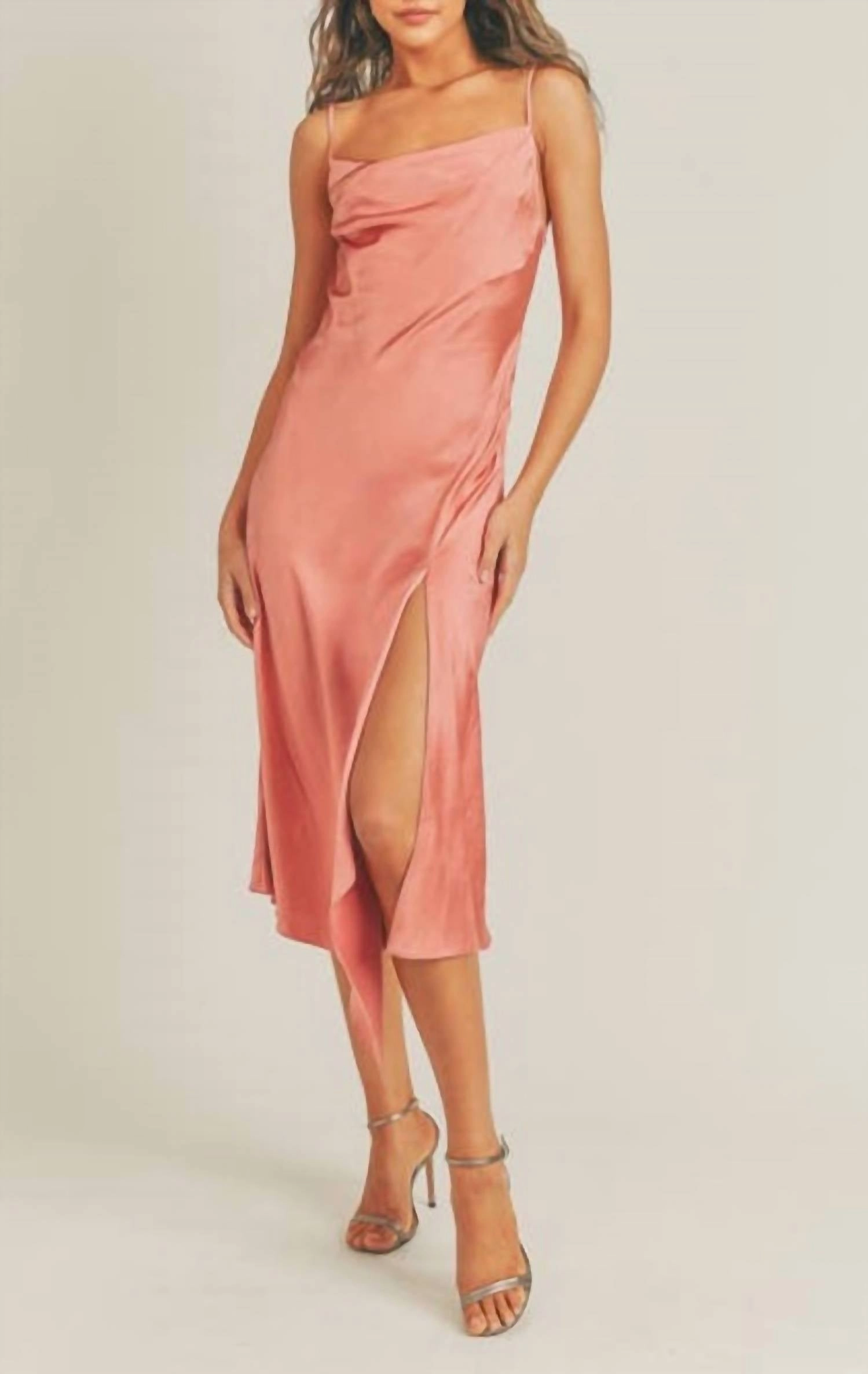 Satin Slip Dress In Coral