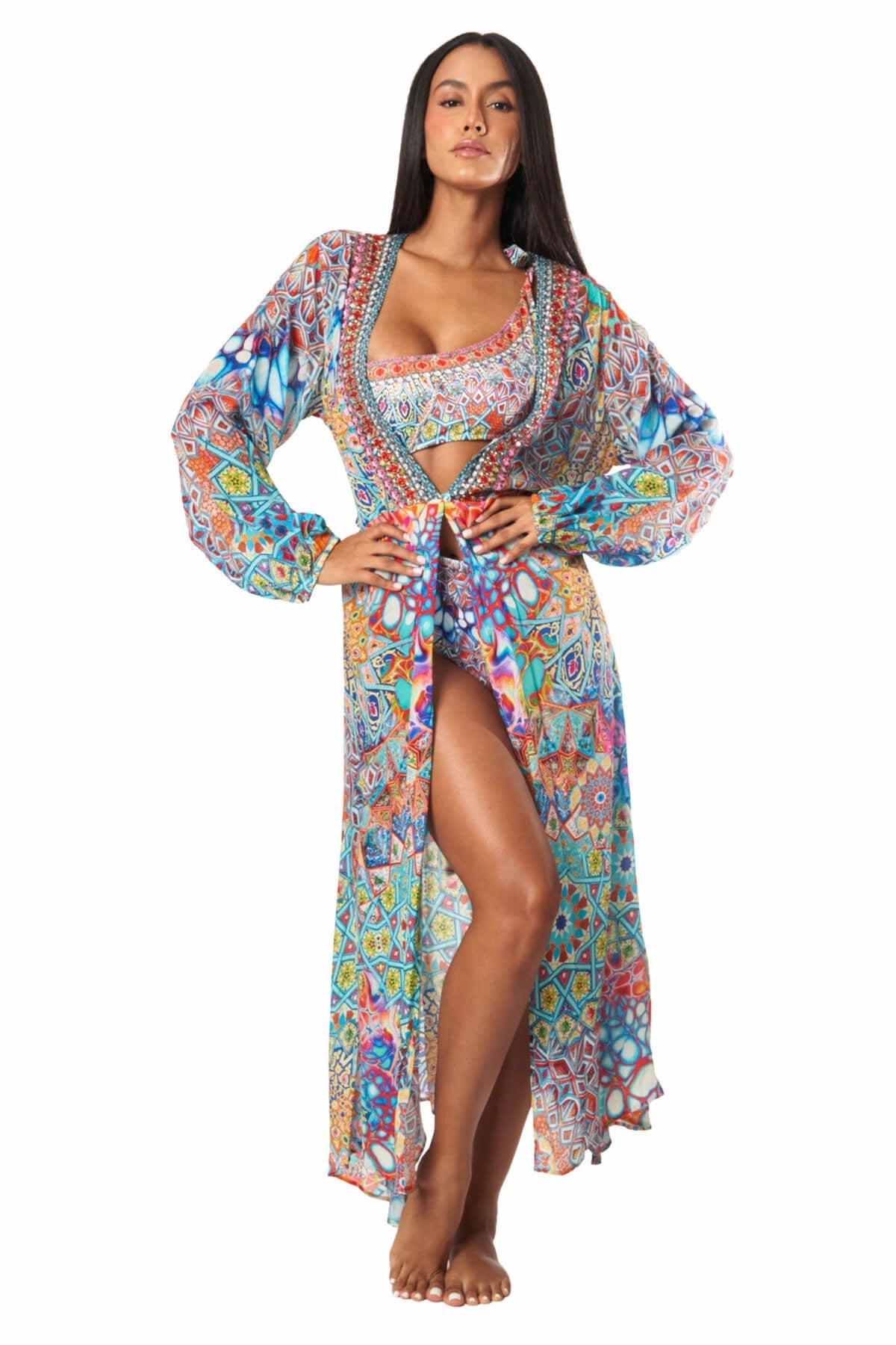Savetta Wrap 2 Way Sleeve Maxi Dress Swim Womens - push-up swimsuits cheap