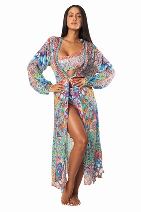 Savetta Wrap 2 Way Sleeve Maxi Dress Swim Womens - push-up swimsuits cheap