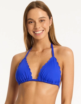 Scallop Halter Slide Tri Bikini Top - Cobalt Sea Level - Sea Level swimwear clearance
