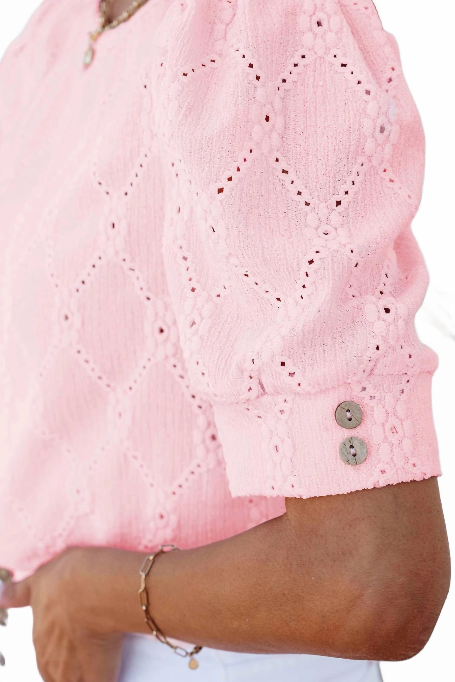 Scarlet Flower Textured Short Sleeve Top In Pink