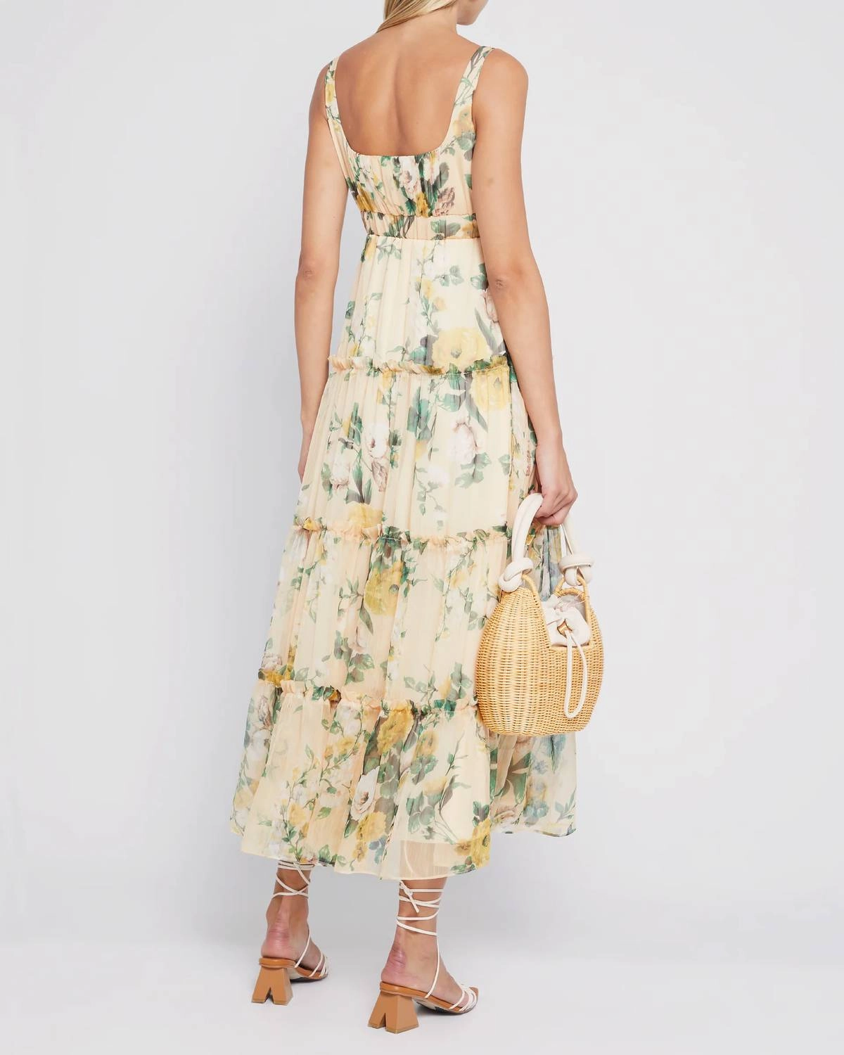 Scarlet Tiered Sundress In Beige Floral