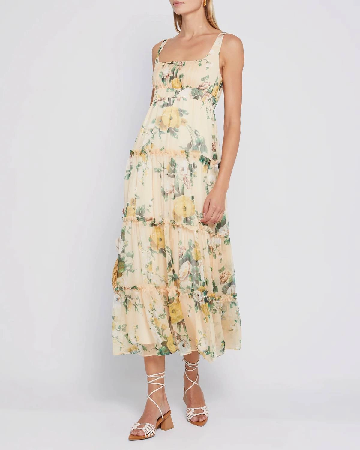 Scarlet Tiered Sundress In Beige Floral