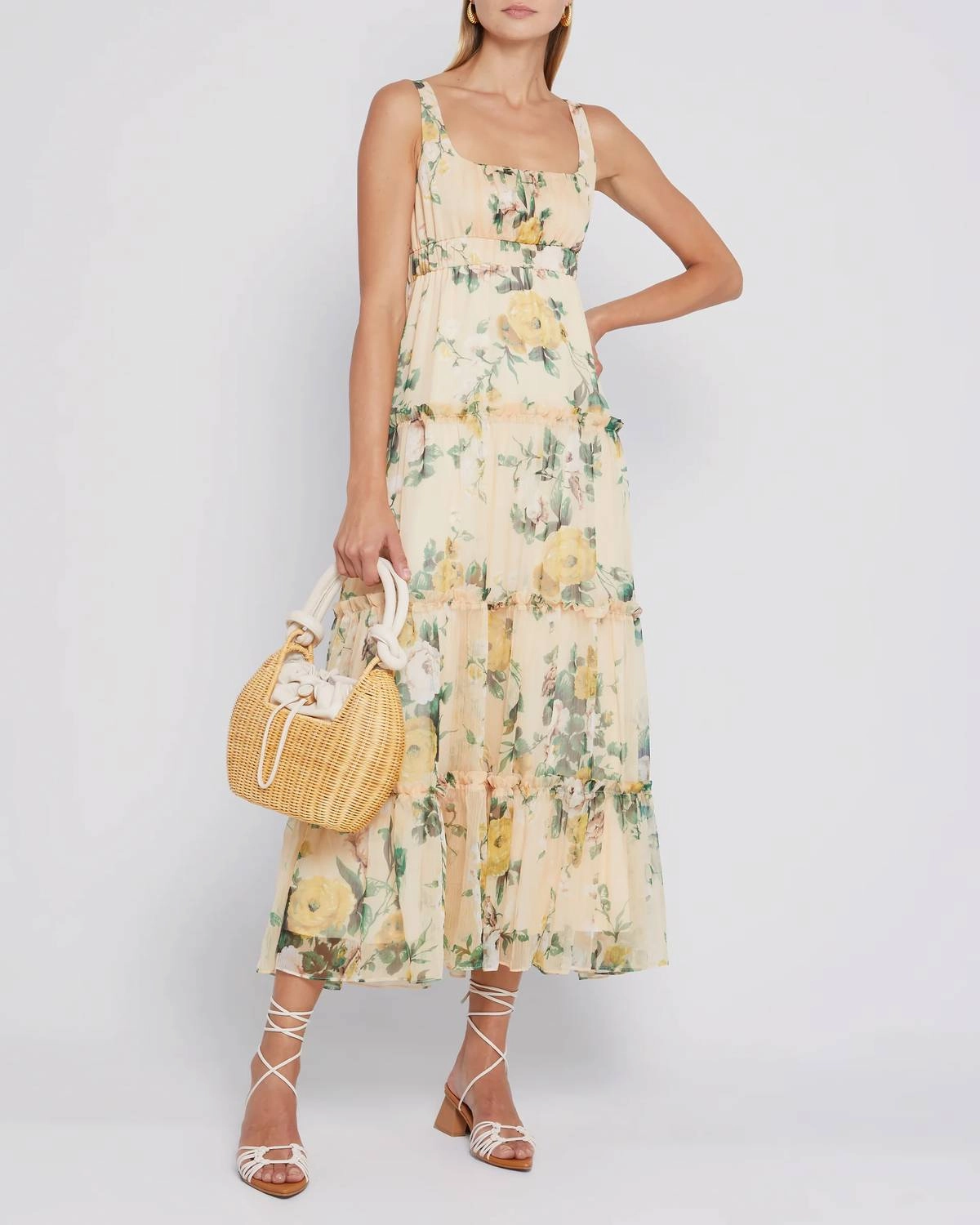 Scarlet Tiered Sundress In Beige Floral
