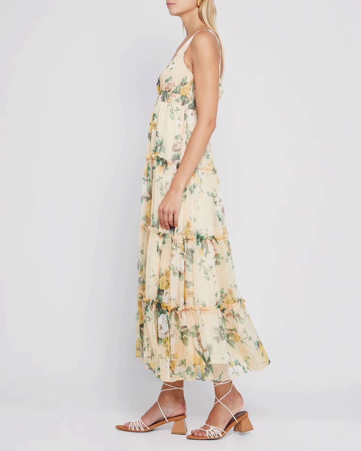 Scarlet Tiered Sundress In Beige Floral
