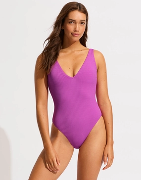 Sea Dive Deep V Neck Swimsuit - Violet Seafolly - Seafolly bikinis sale