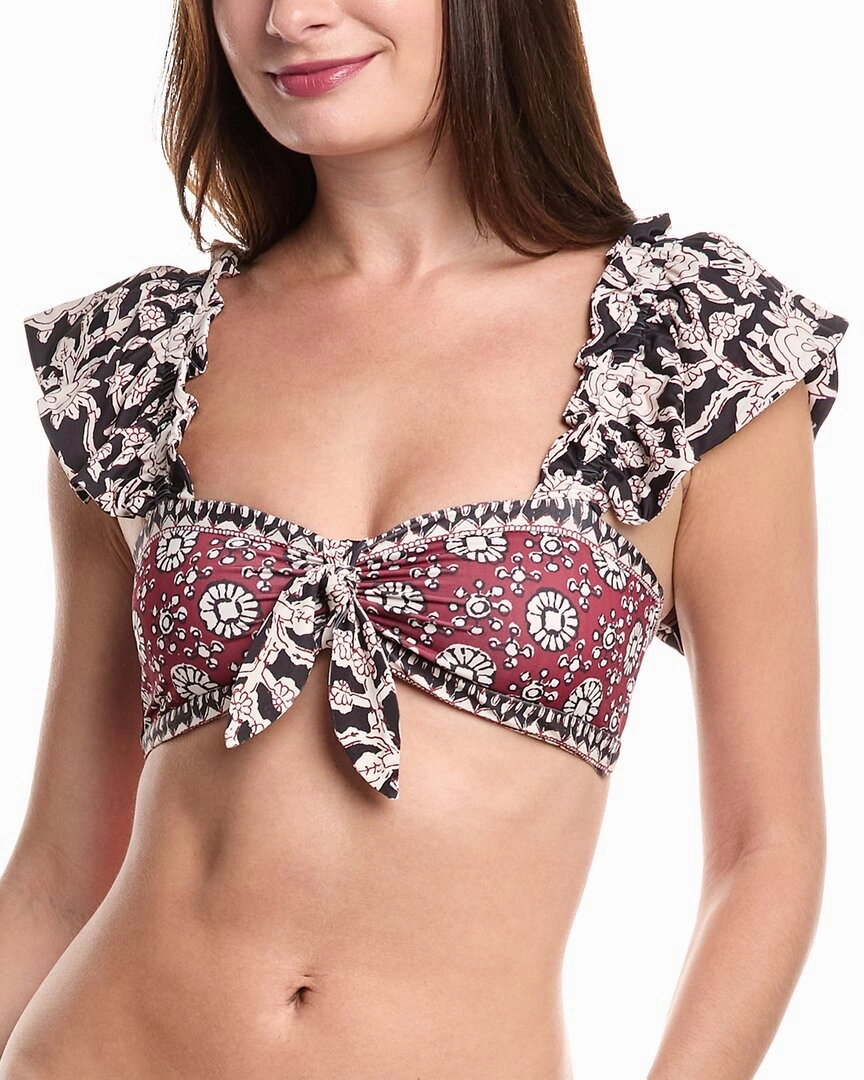 SEA NY Danae Print Flutter Sleeve Bikini Top Swim Womens - plunge bikinis sale