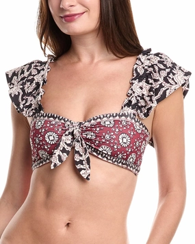 SEA NY Danae Print Flutter Sleeve Bikini Top Swim Womens - plunge bikinis sale