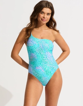 Sea Skin One Shoulder Swimsuit - Vivid Green Seafolly - Seafolly bikinis sale