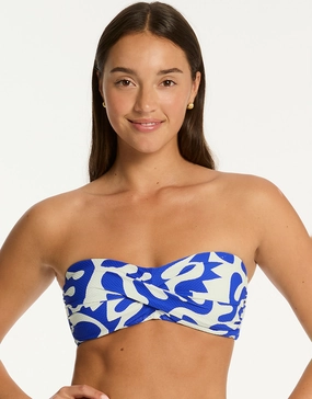 Seascape Twist Bandeau Bikini Top - Blue Swim Womens - beachwear discount