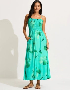 Secret Garden Shirred Maxi Dress - Jade Seafolly - Seafolly bikinis sale