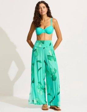 Secret Garden Shirred Wrap Beach Trouser - Jade Seafolly - Seafolly bikinis sale