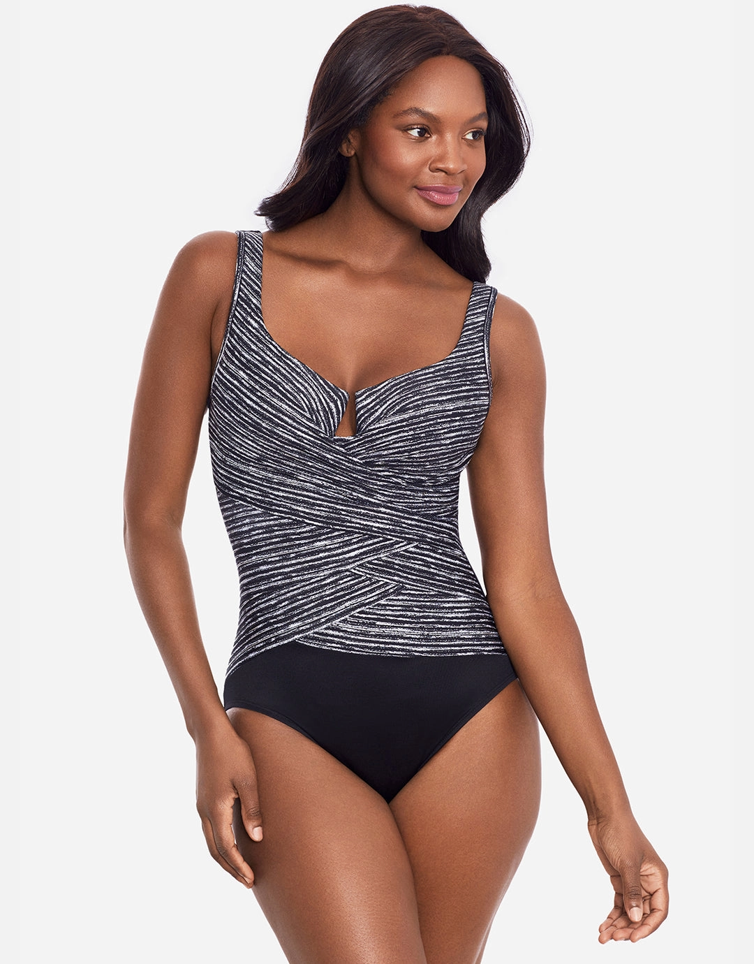 Selenite Layered Escape Swimsuit - Black Miraclesuit - Miraclesuit swimwear clearance