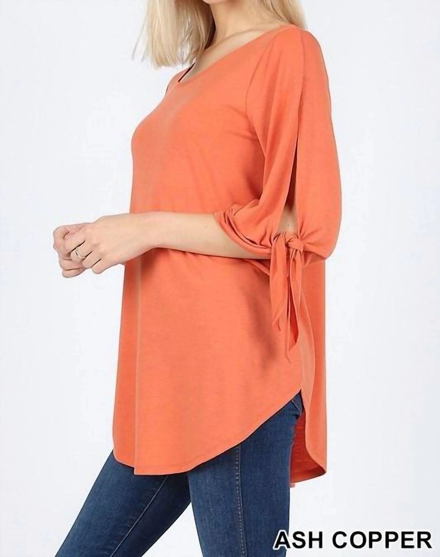 Self Split Tie Top In Ash Copper