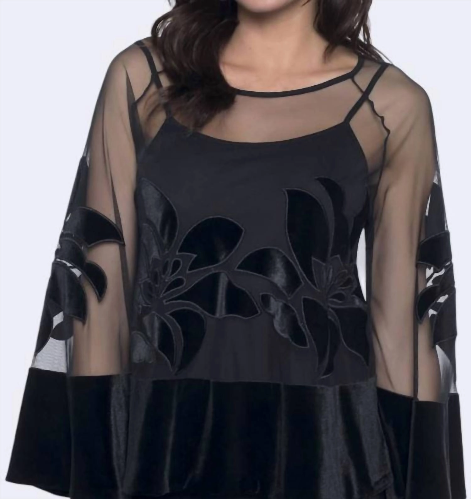 Semi-Transparent Velvet Insert Top In Black