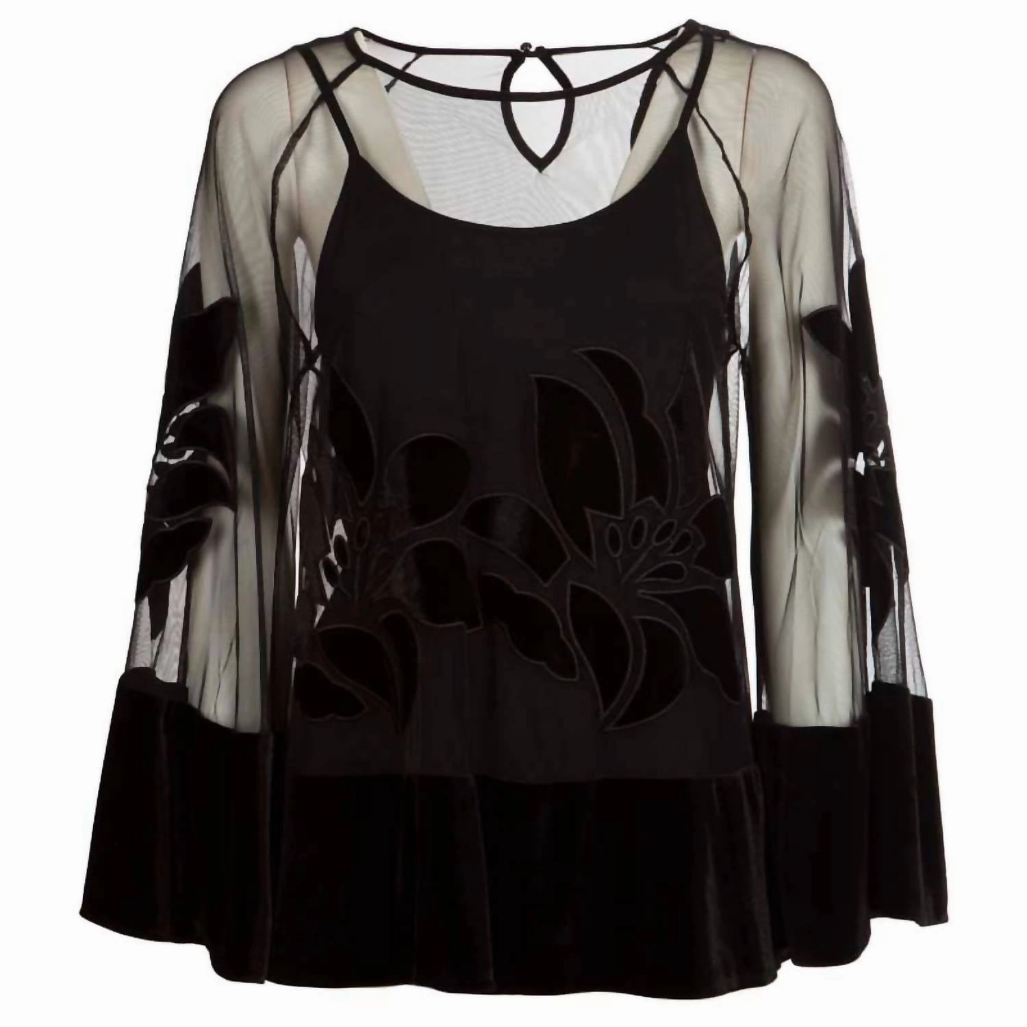 Semi-Transparent Velvet Insert Top In Black