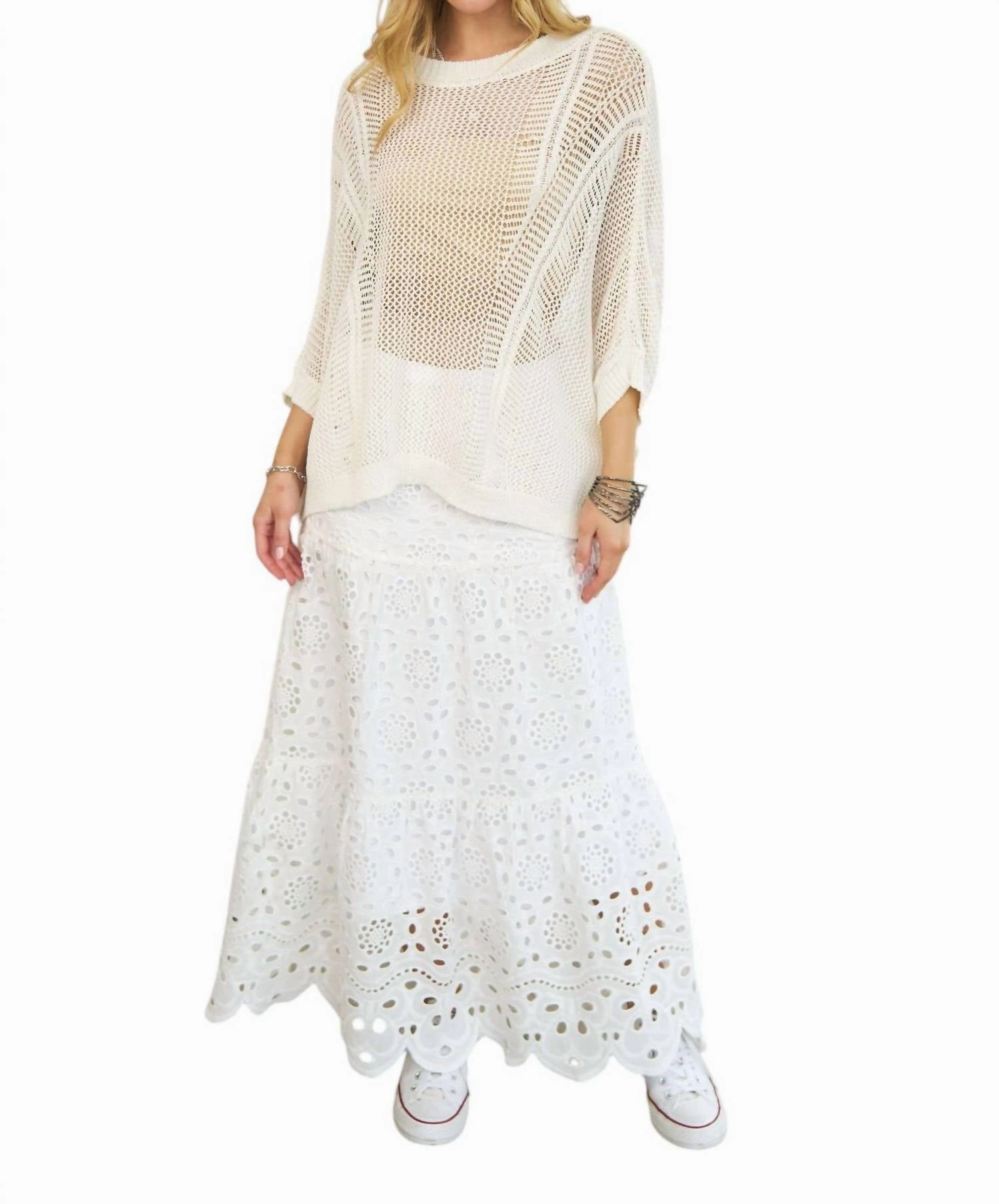 Send A Message Mesh Sweater In White