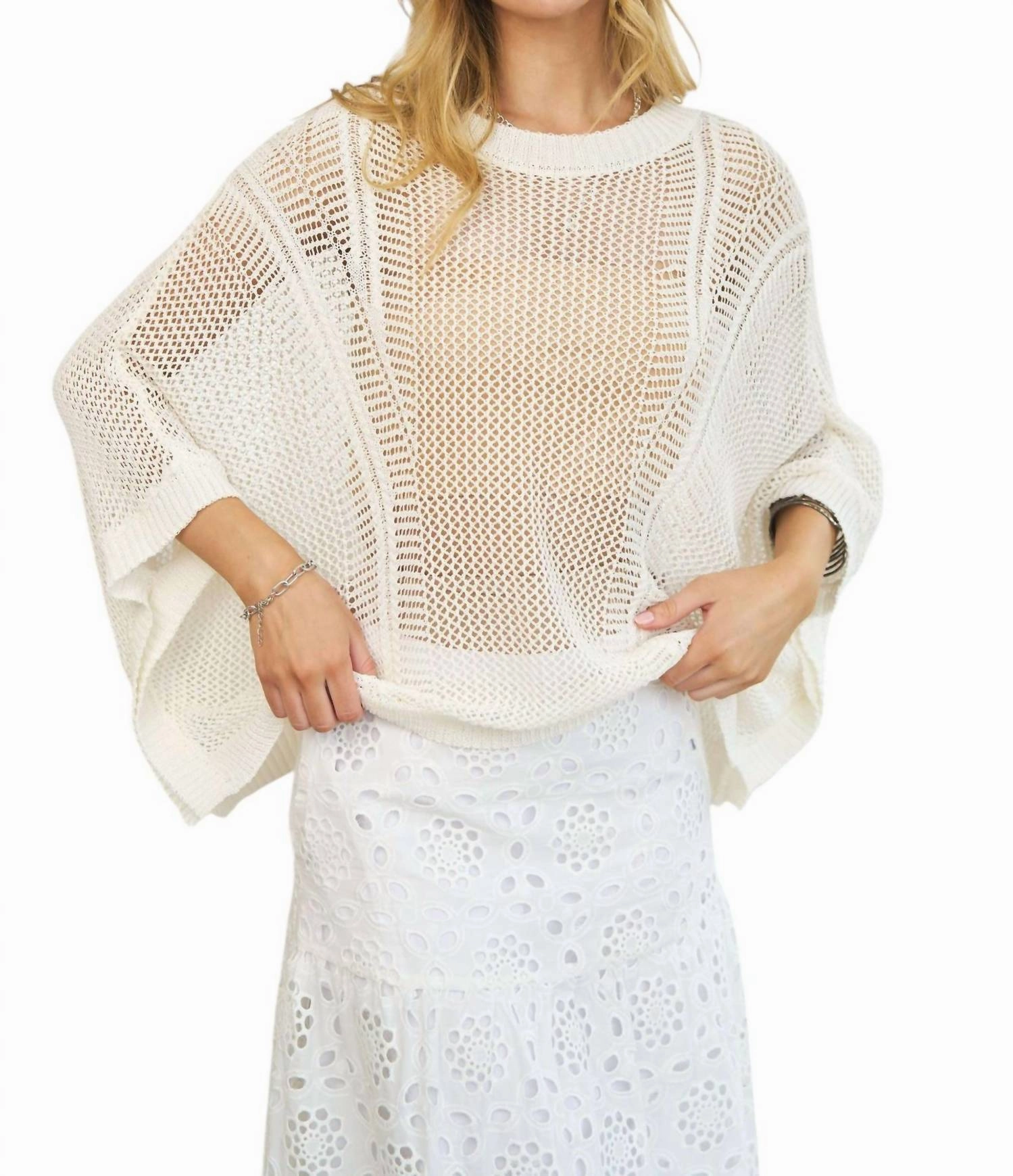Send A Message Mesh Sweater In White Swim Womens - ruched swimwear outlet