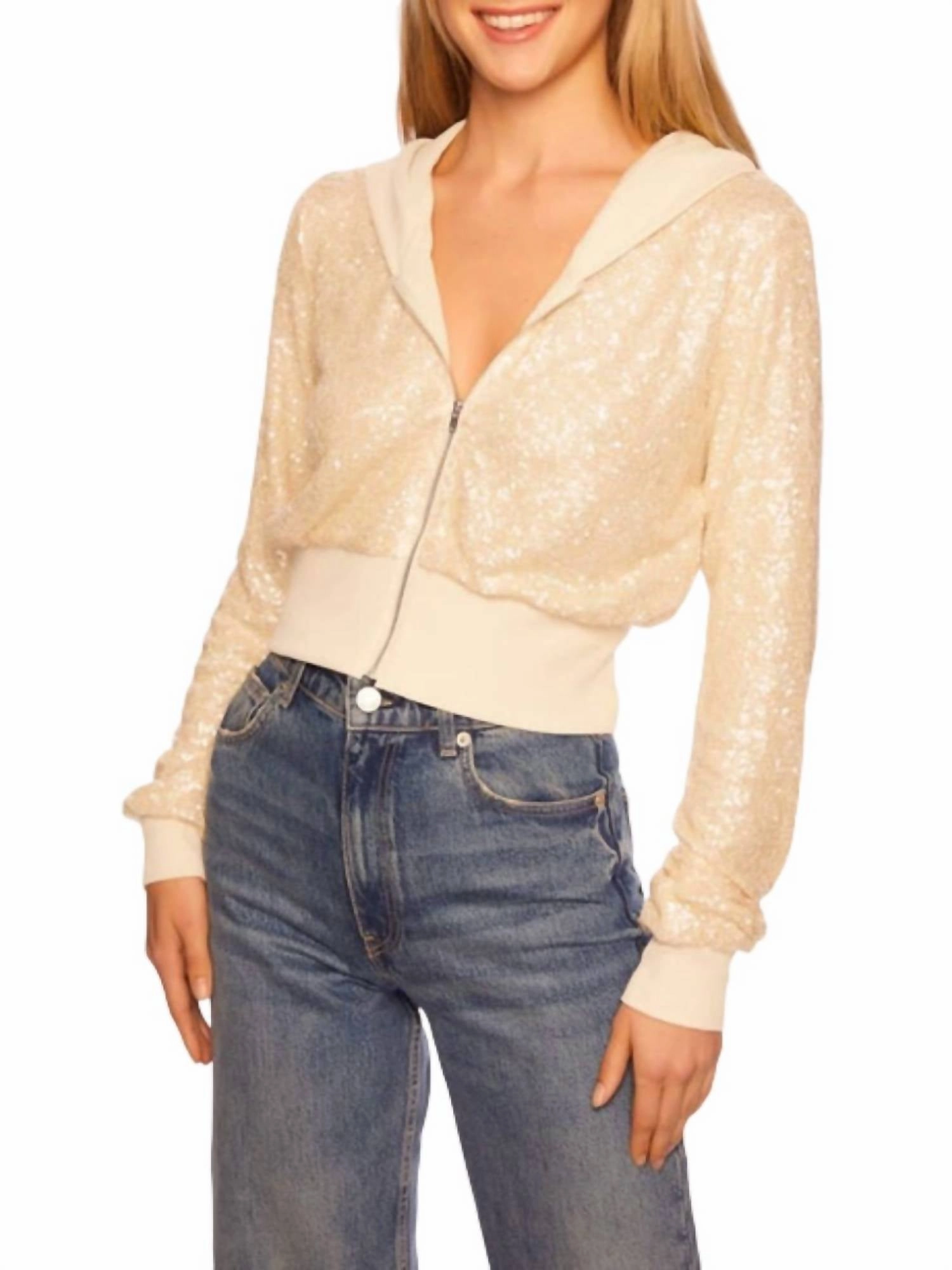 Sequin Hoodie In Belgian Crme