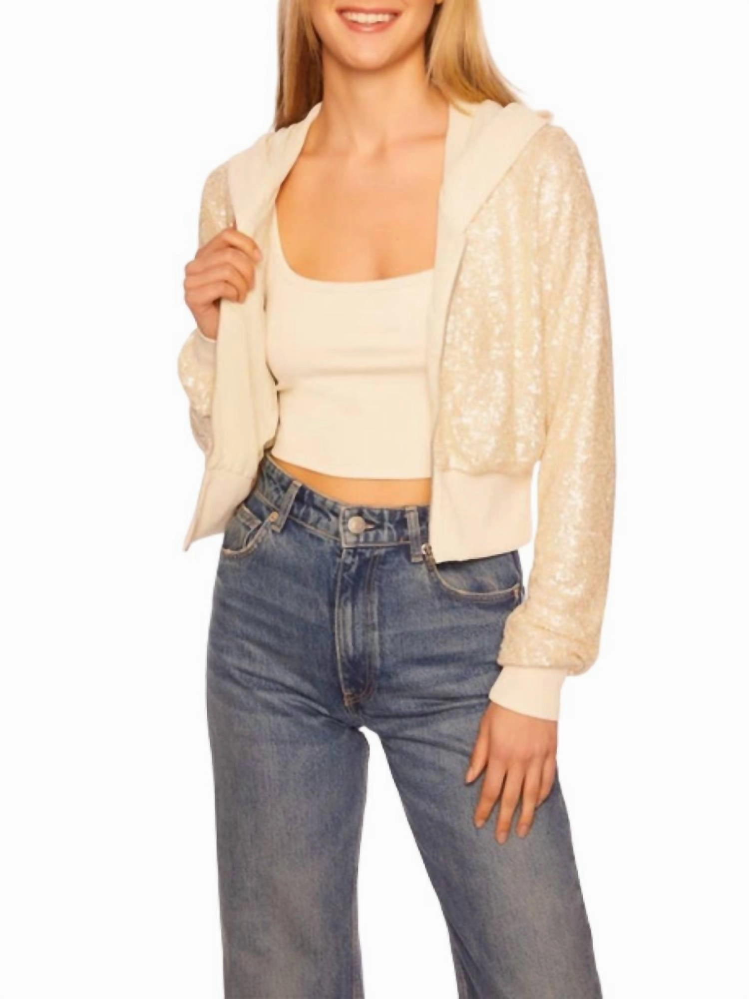 Sequin Hoodie In Belgian Crme