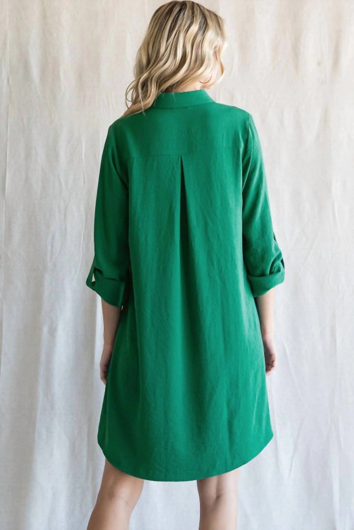 Sequin Shirt Dress In Hunter Green