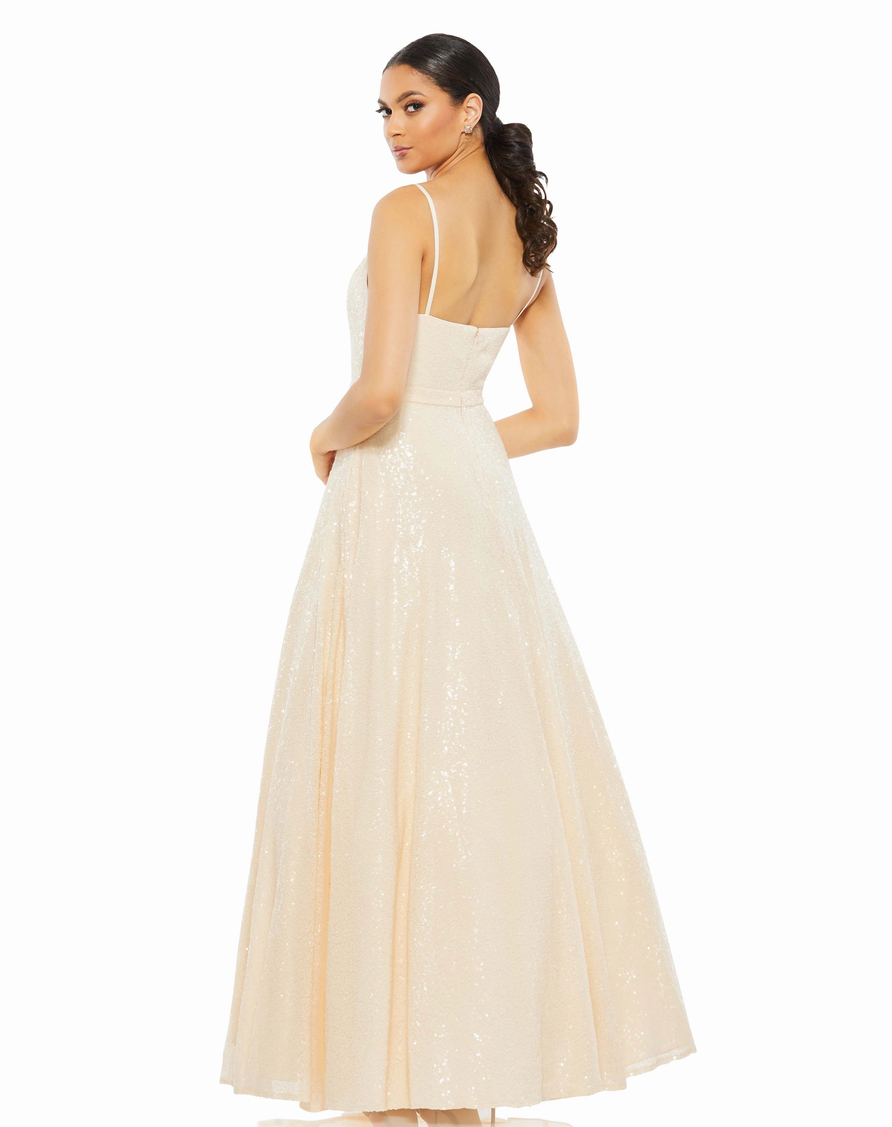 Sequined Classic Sleeveless V Neck Ballgown