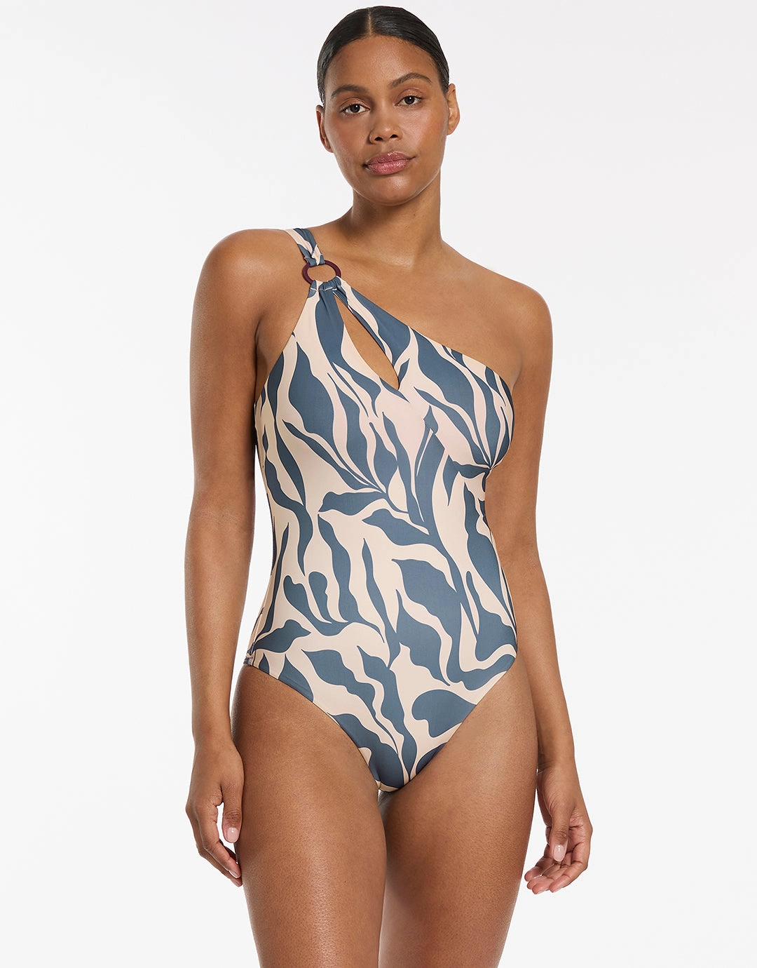 Sereno One Shoulder Ring Swimsuit - Steel Blue Jets - Jets swimwear best price