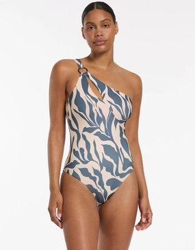 Sereno One Shoulder Ring Swimsuit - Steel Blue Jets - Jets swimwear best price