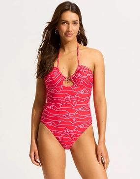 Set Sail Drawstring Halter Swimsuit - Chilli Red Seafolly - Seafolly bikinis sale