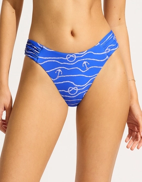 Set Sail High Leg Ruched Side Bikini Pant - Azure Seafolly - Seafolly bikinis sale