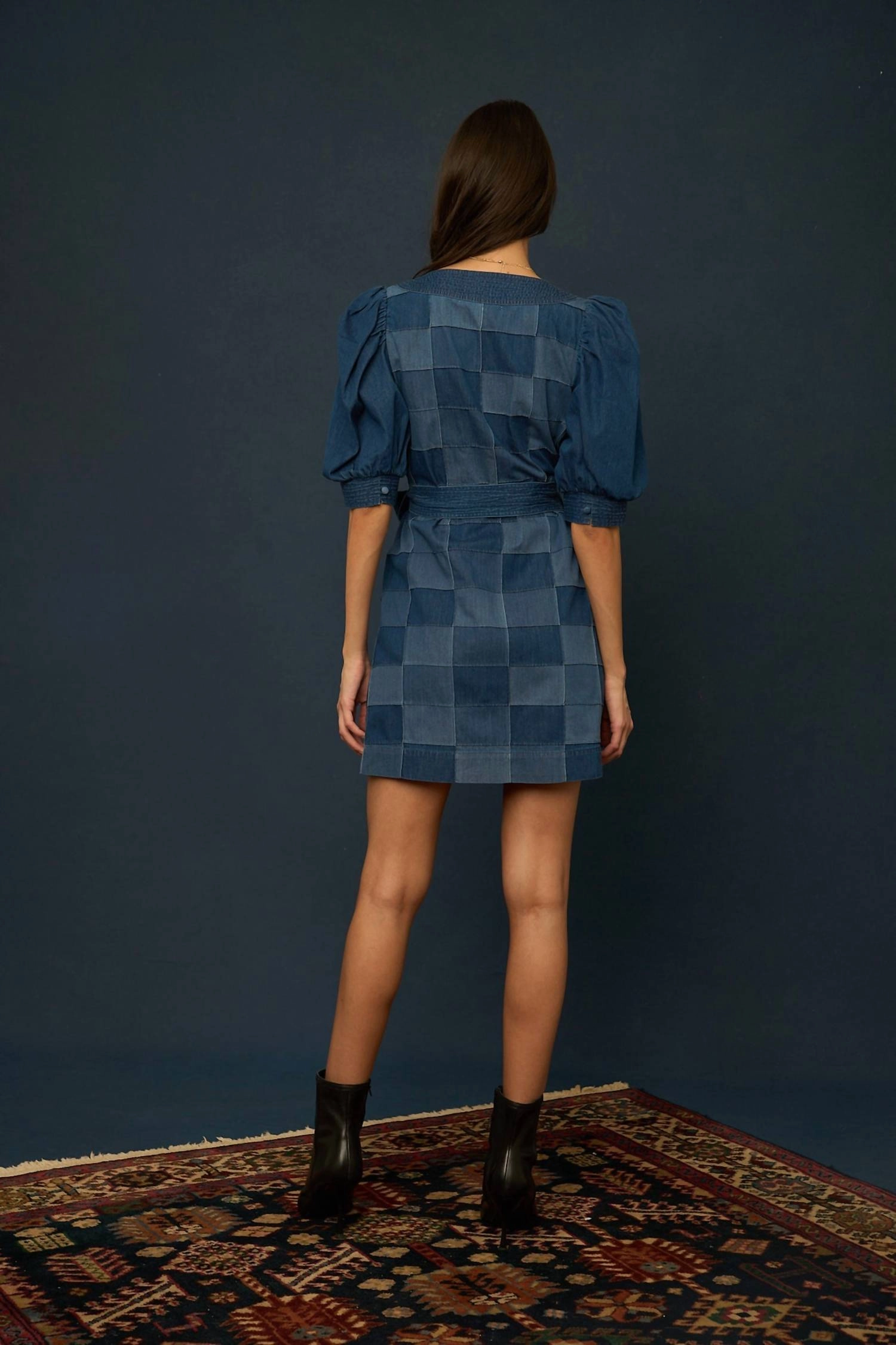 Shelby Dress In Patchwork Denim
