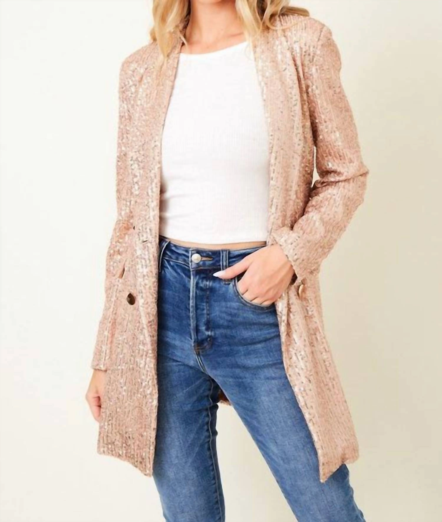 Shine On Sequin Blazer/dress In Rose Gold
