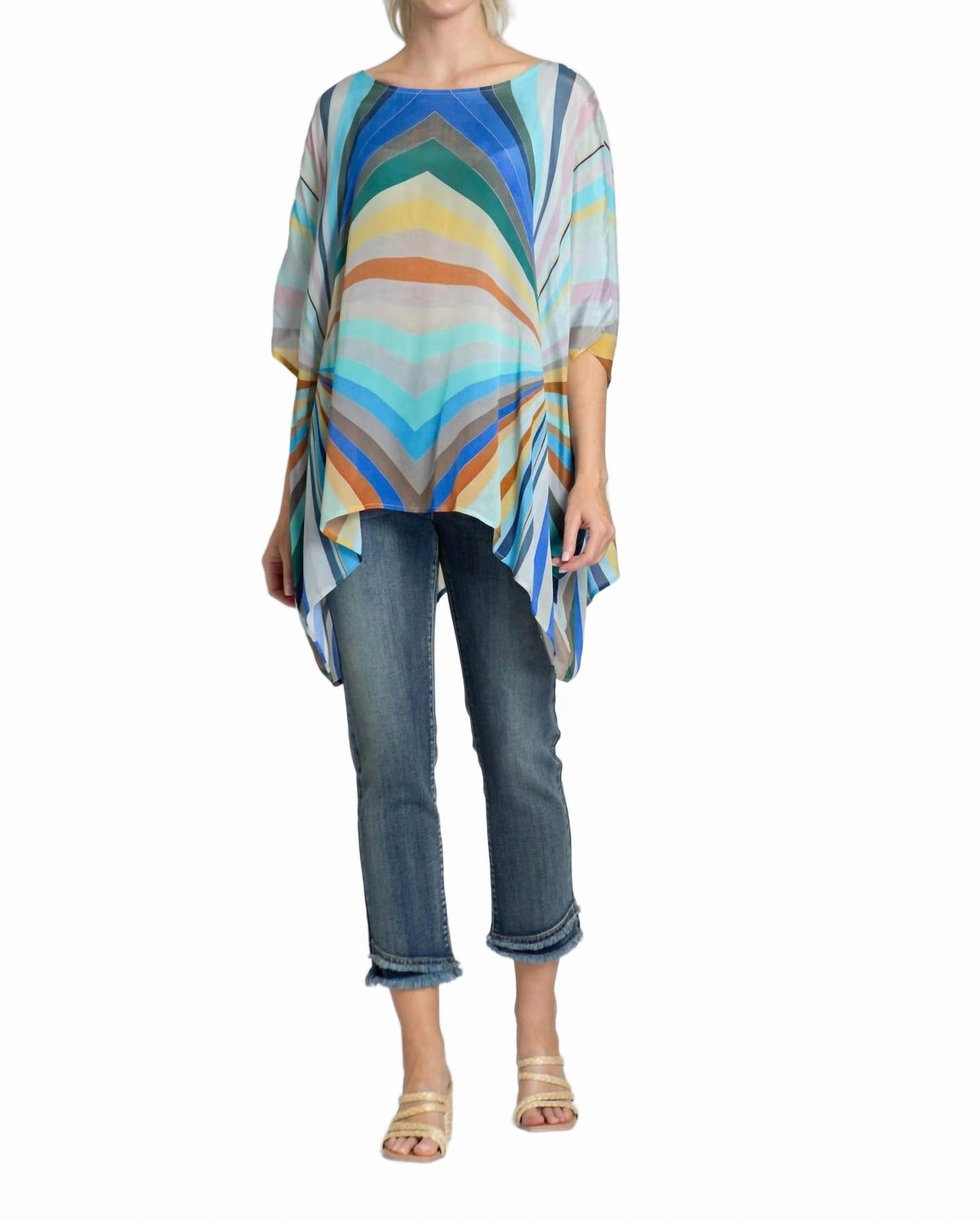 Short Kaftan Top In Colorful Zebra