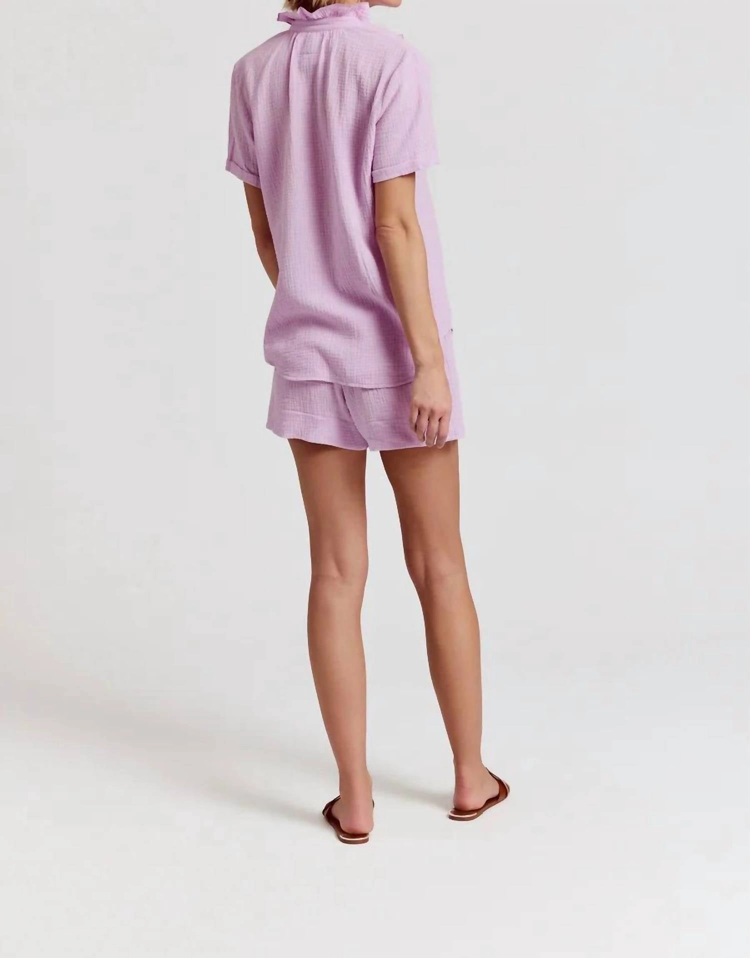 Short Sleeve Loose Back Shirt Gauze In Lilac