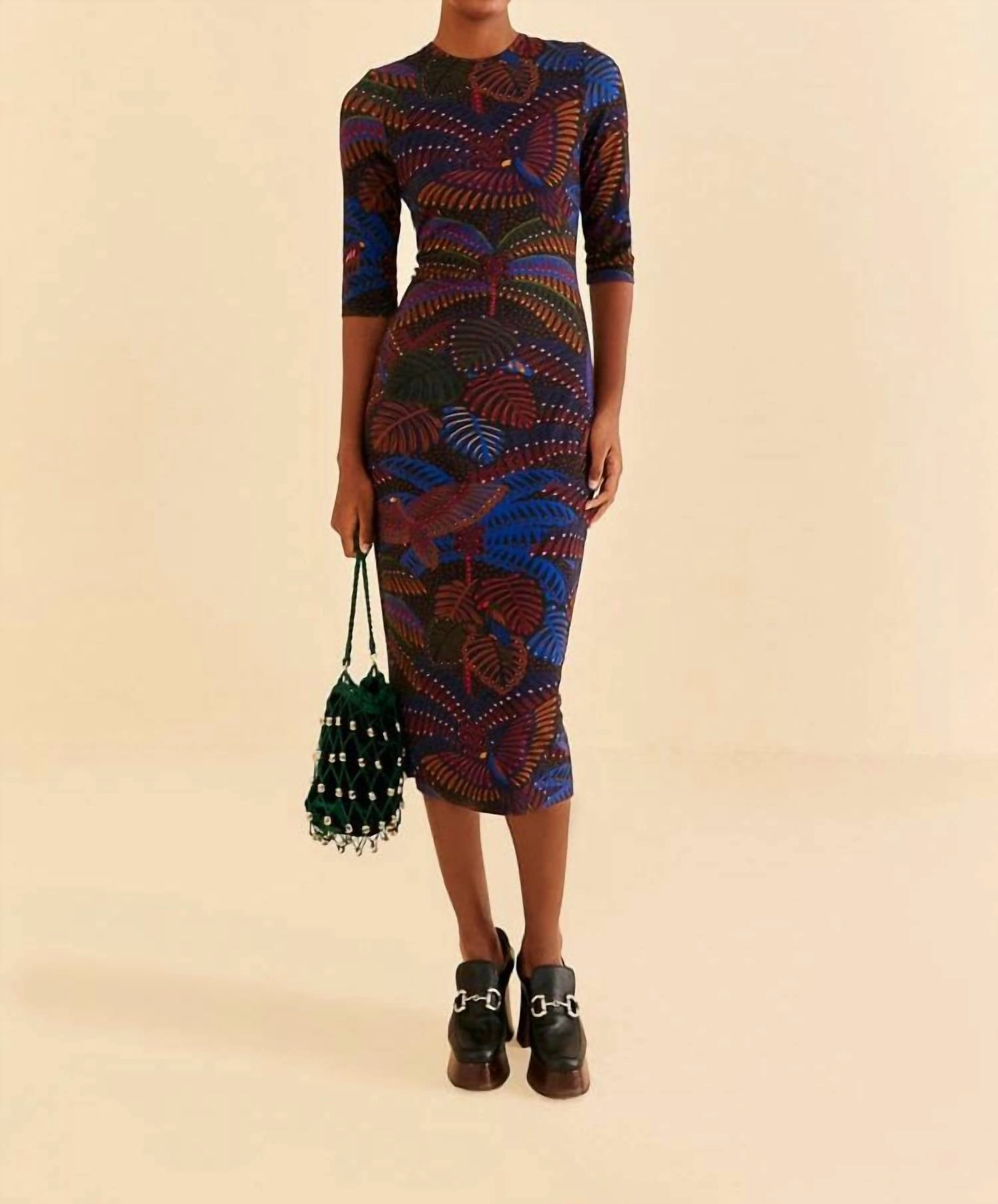 Short Sleeve Midi Dress In Black Midnight Island