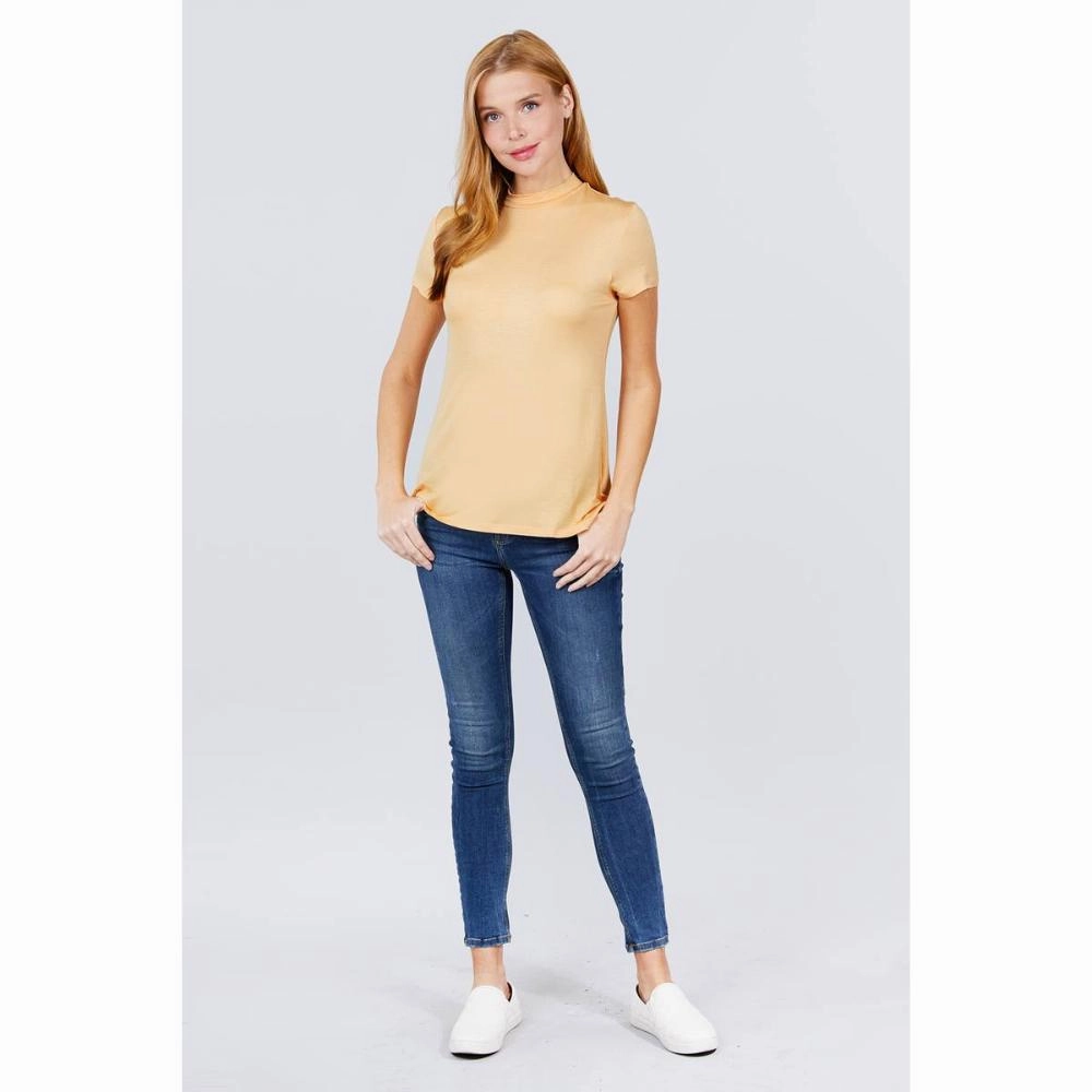 Short Sleeve Mock Neck Rayon Spandex Rib Top