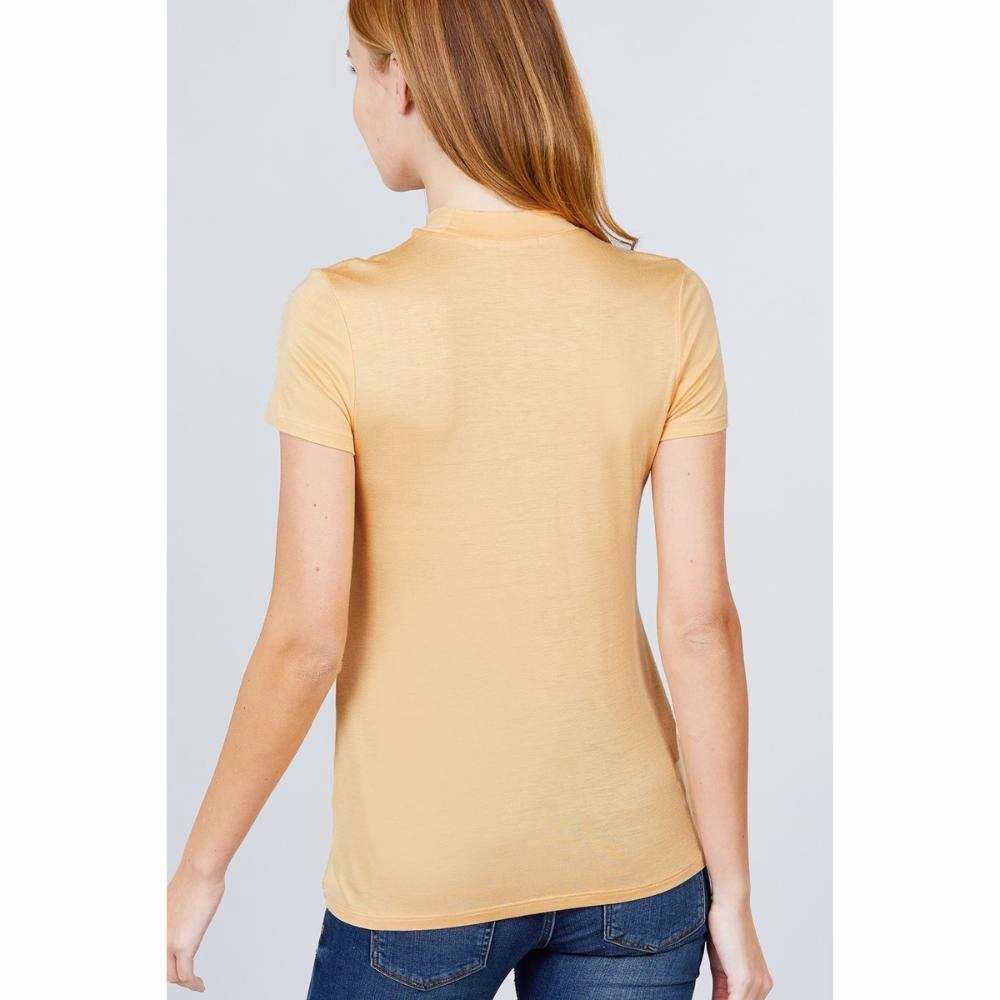 Short Sleeve Mock Neck Rayon Spandex Rib Top