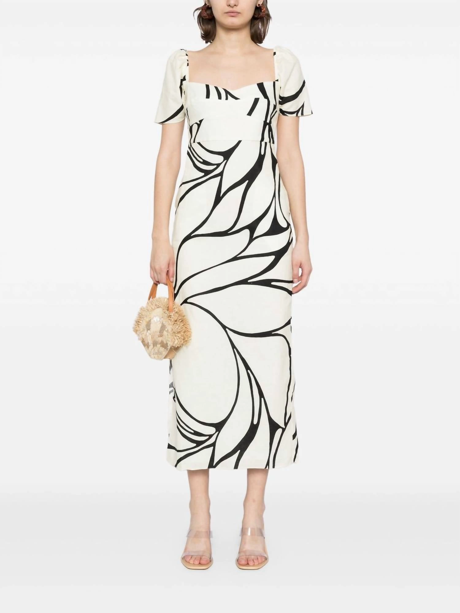 Short Sleeve Tia Midi Dress In Ivory/black