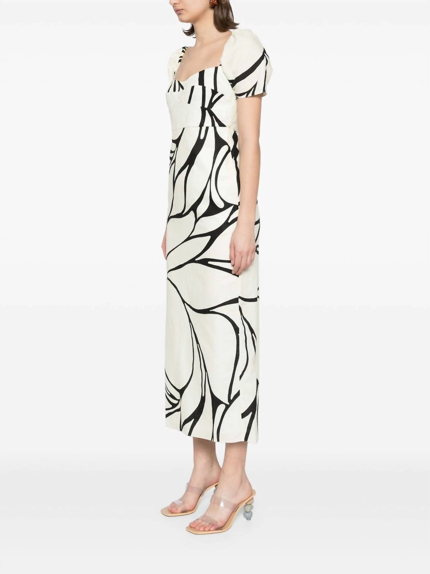 Short Sleeve Tia Midi Dress In Ivory/black