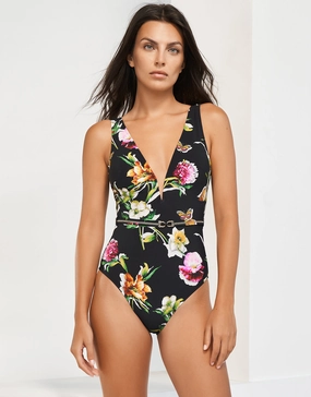 Siciliana Plunge Swimsuit - Black-Brights Swim Womens - sport swimwear clearance