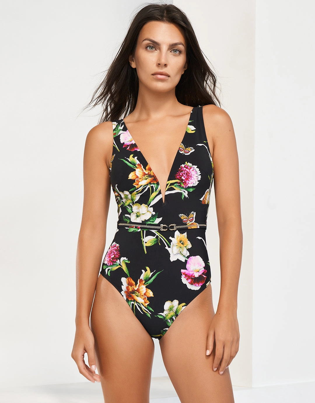 Siciliana Plunge Swimsuit - Black-Brights Maryan Mehlhorn - Maryan Mehlhorn dresses