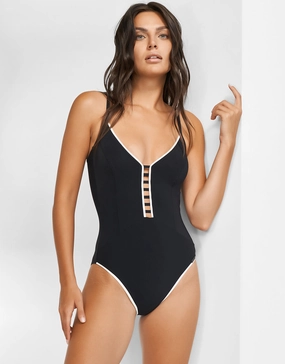 Silence Ladder Plunge Swimsuit - Black and White Maryan Mehlhorn - Maryan Mehlhorn dresses