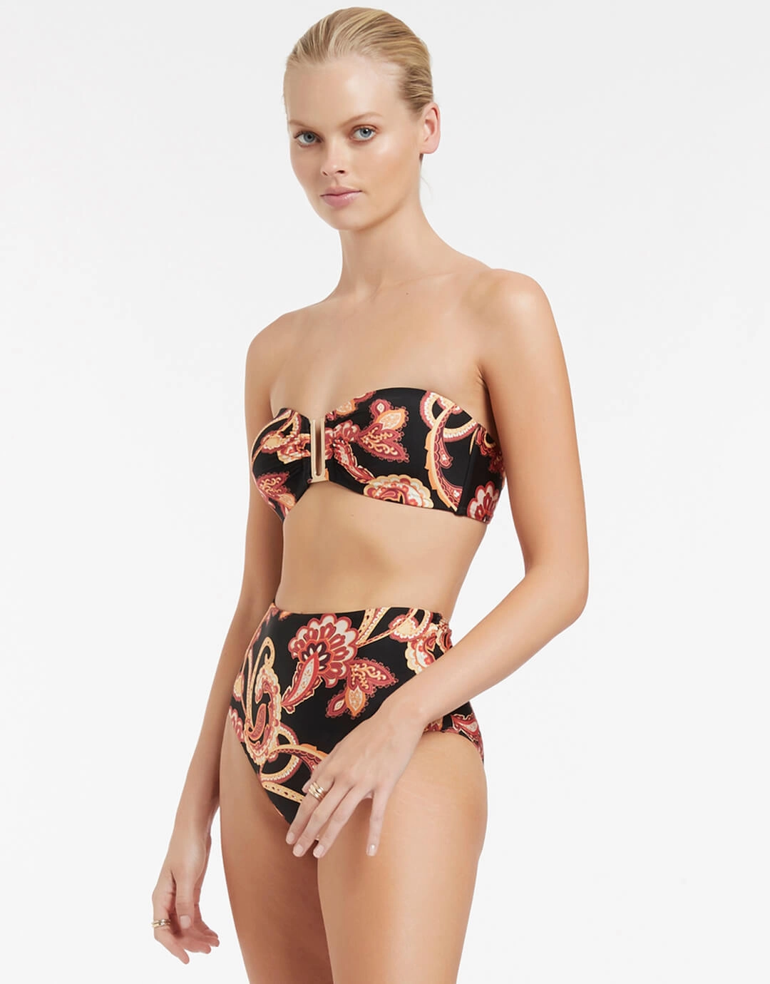 Silk Road Bandeau Bikini Top - Black