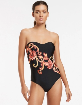 Silk Road Bandeau Swimsuit - Black Swim Womens - crochet bikinis sale