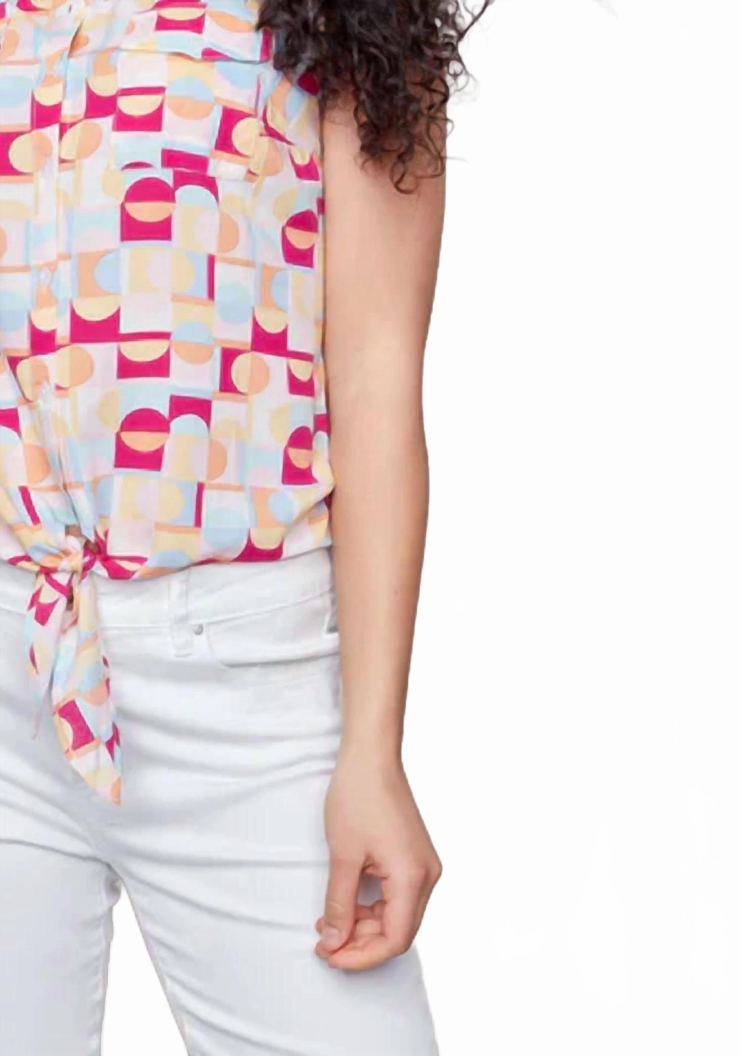 Sleeveless Button Front Shirt In Watermelon