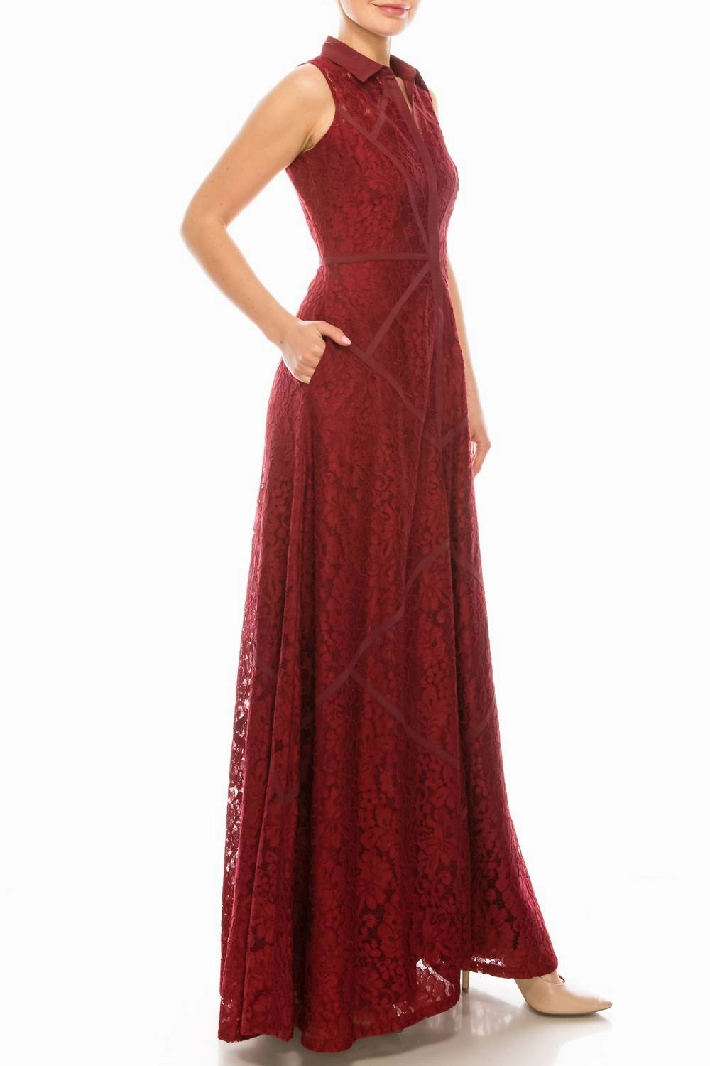 Sleeveless Piping Detail A-Line Dress In Crimson